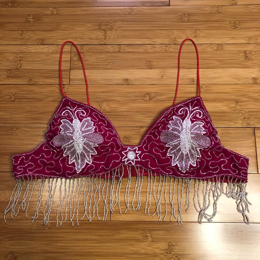 Handmade Magenta Belly Dancer Burlesque Dancer Top L C D Pink Valentine Beaded
